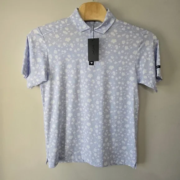 Bad Birdie Mens Golf Polo Shirt Blue Floral Print Short Sleeve Size L Athleisure